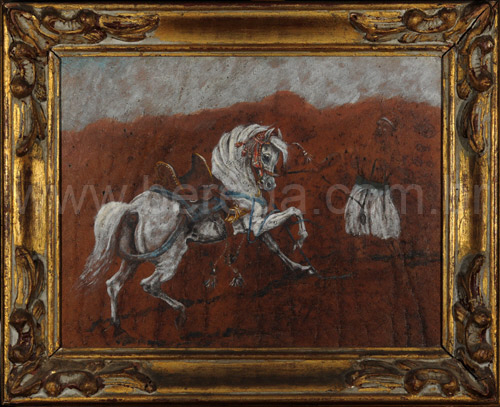 Quadro Cavalo Árabe Tordilho com Beduíno - 1991