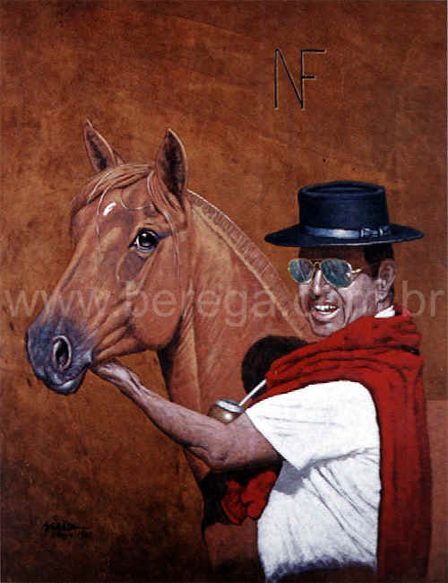 Retrato de Neizinho Faria Corr? com cavalo crioulo